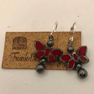 Red Butterfly Hematite Earrings
